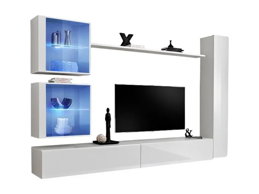 Wandmeubelset voor de woonkamer SWITCH XVIII design, in glanzend wit.