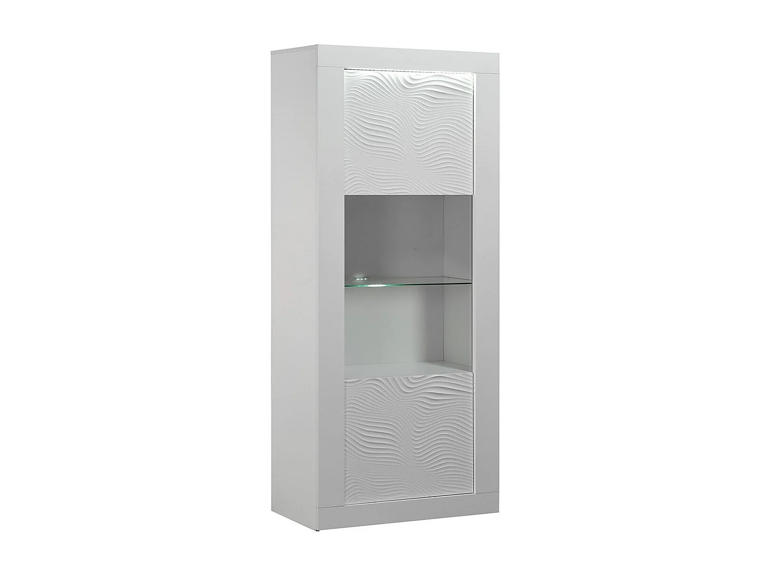 Vitrine avec éclairage à Led 1 porte bois laqué blanc à reliefs Kala 80cm