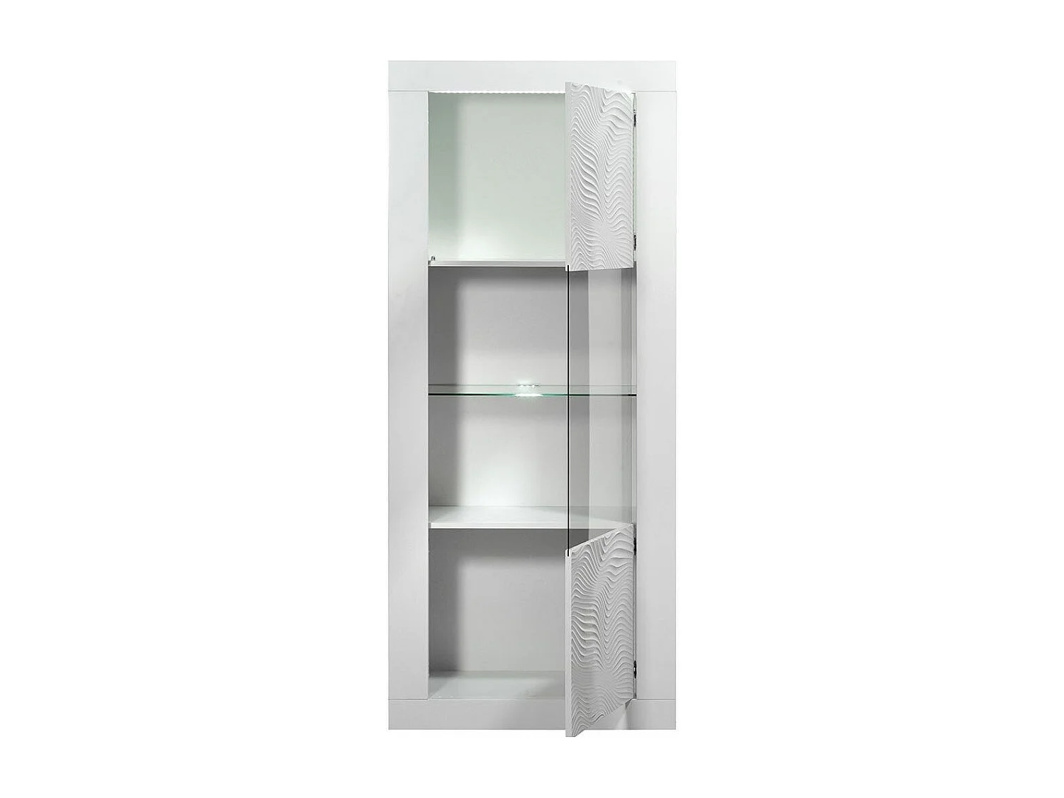 Vitrine avec éclairage à Led 1 porte bois laqué blanc à reliefs Kala 80cm