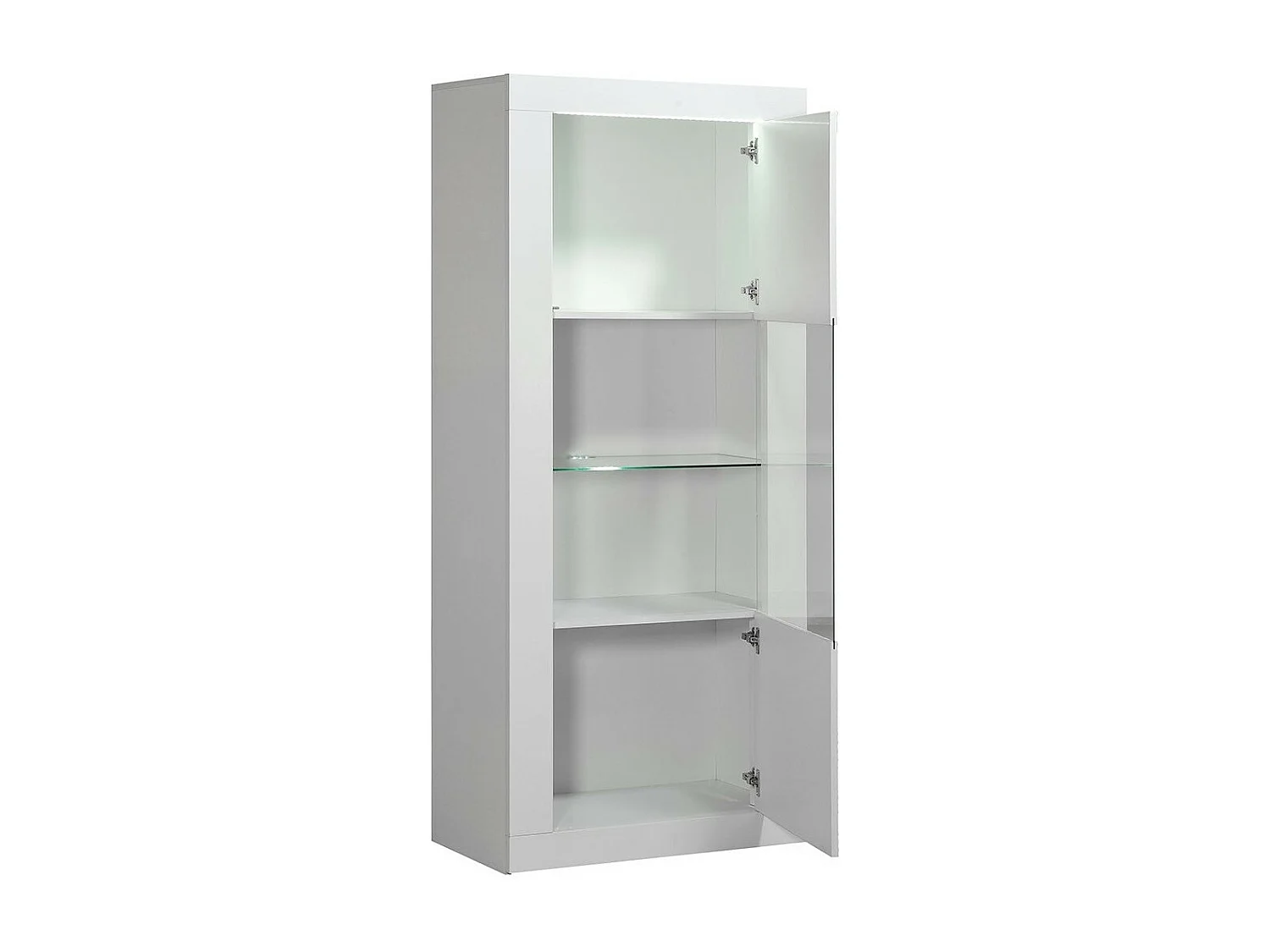 Vitrine avec éclairage à Led 1 porte bois laqué blanc à reliefs Kala 80cm