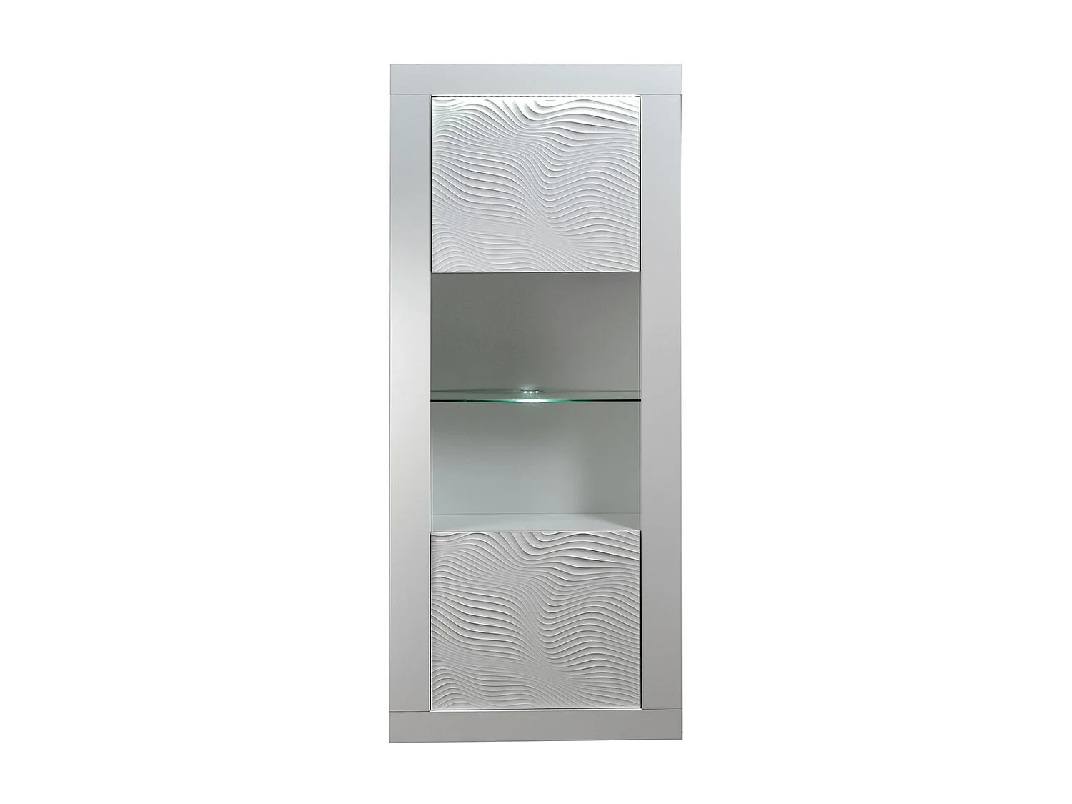 Vitrine avec éclairage à Led 1 porte bois laqué blanc à reliefs Kala 80cm