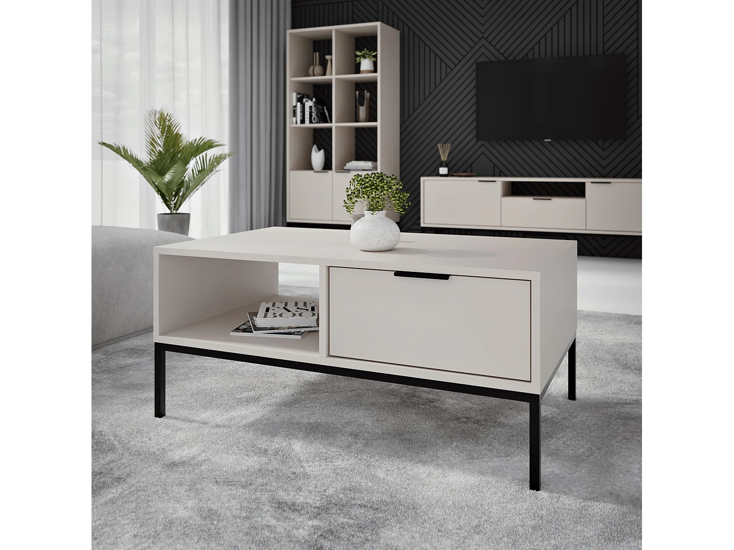 Moderne salontafel Kristina-Kleur Beige en zwart-Breedte 100 cm