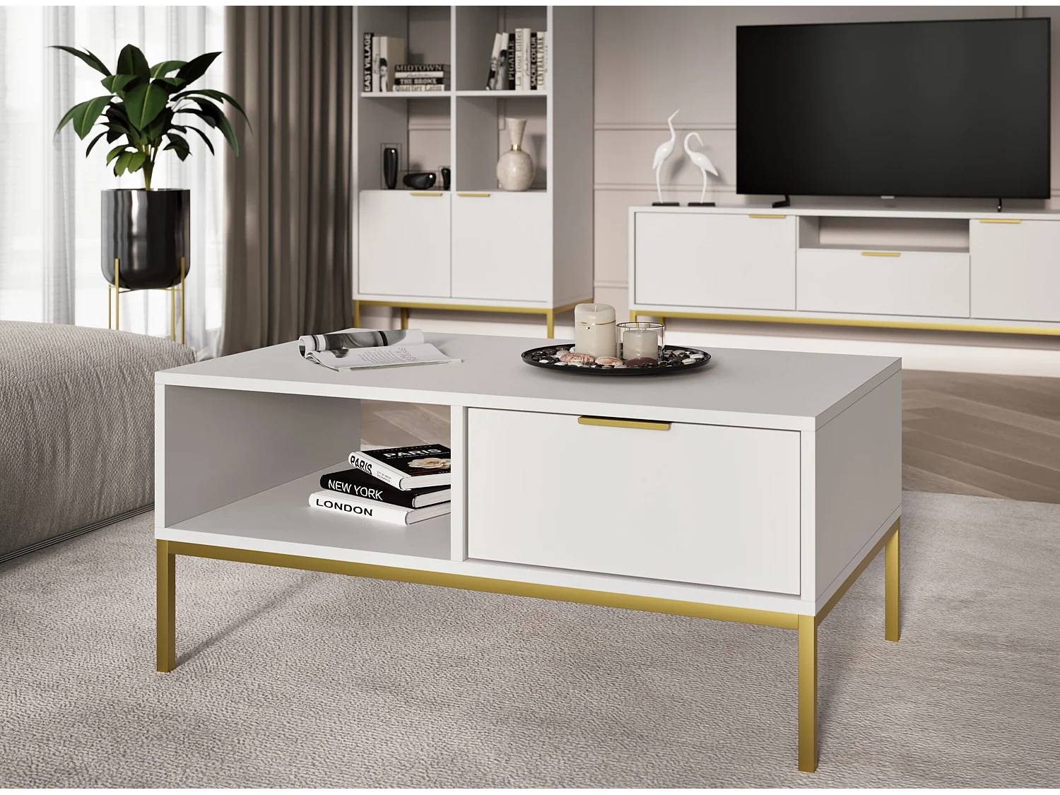 Moderne salontafel Kristina-Kleur Beige en zwart-Breedte 100 cm