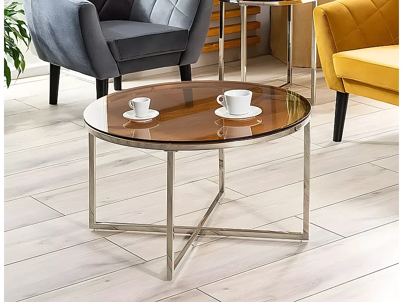 Couchtisch Escada/Glas/Braun&Silber