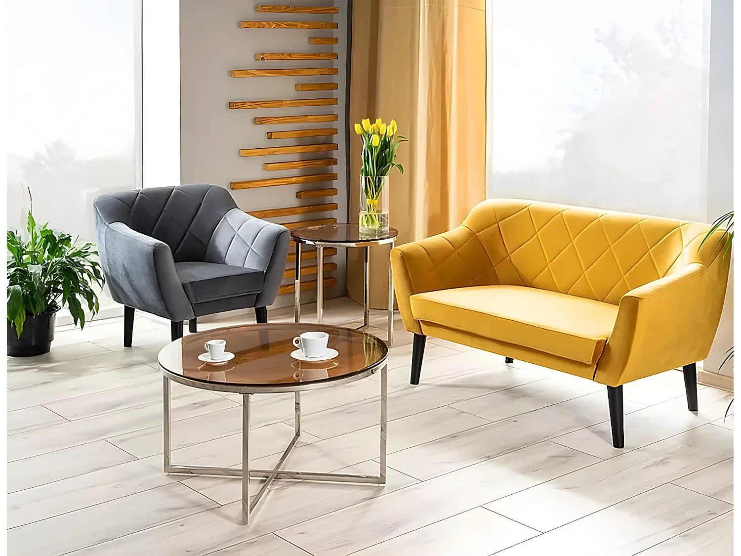 Couchtisch Escada/Glas/Braun&Silber