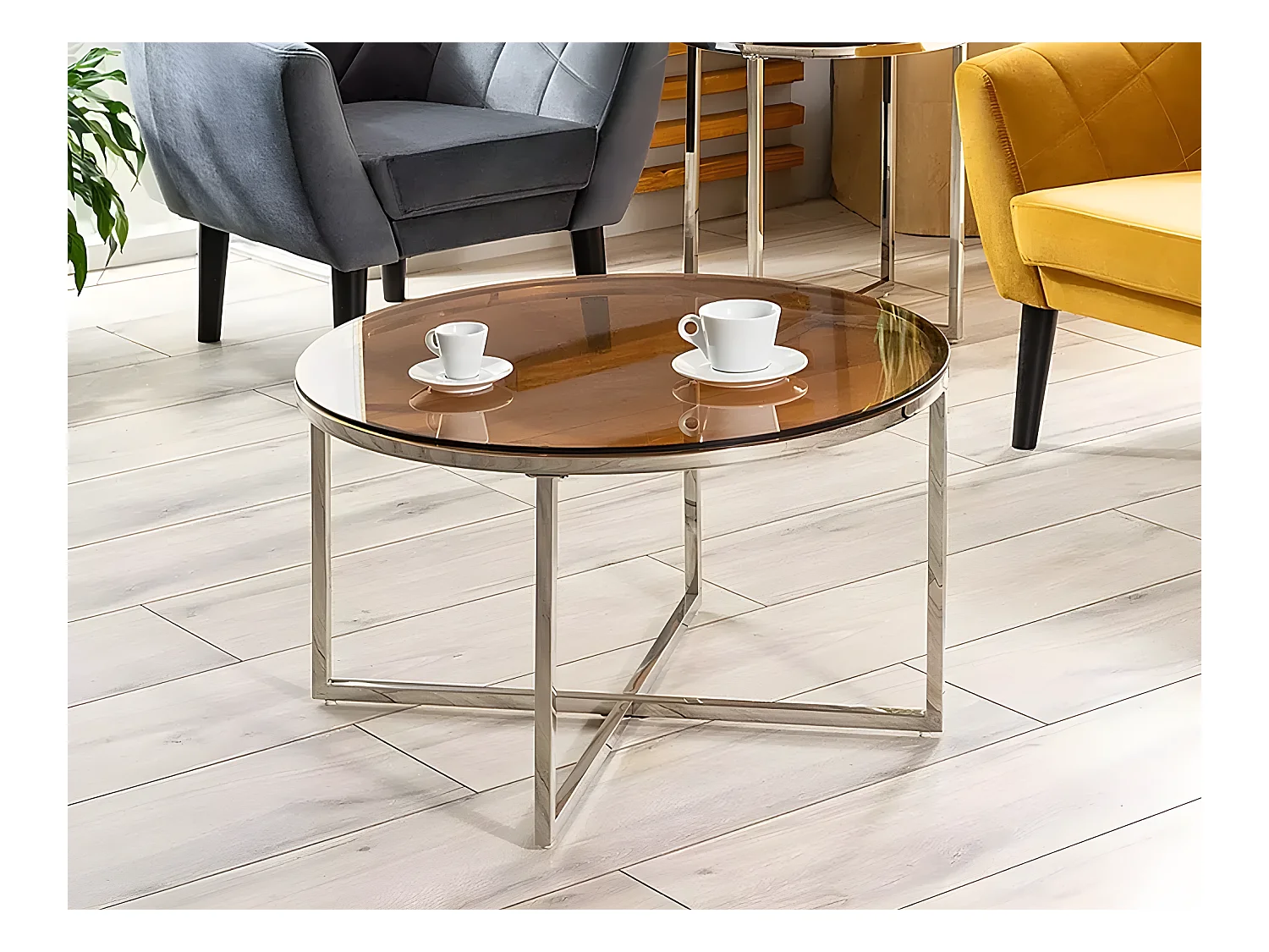 Couchtisch Escada/Glas/Braun&Silber