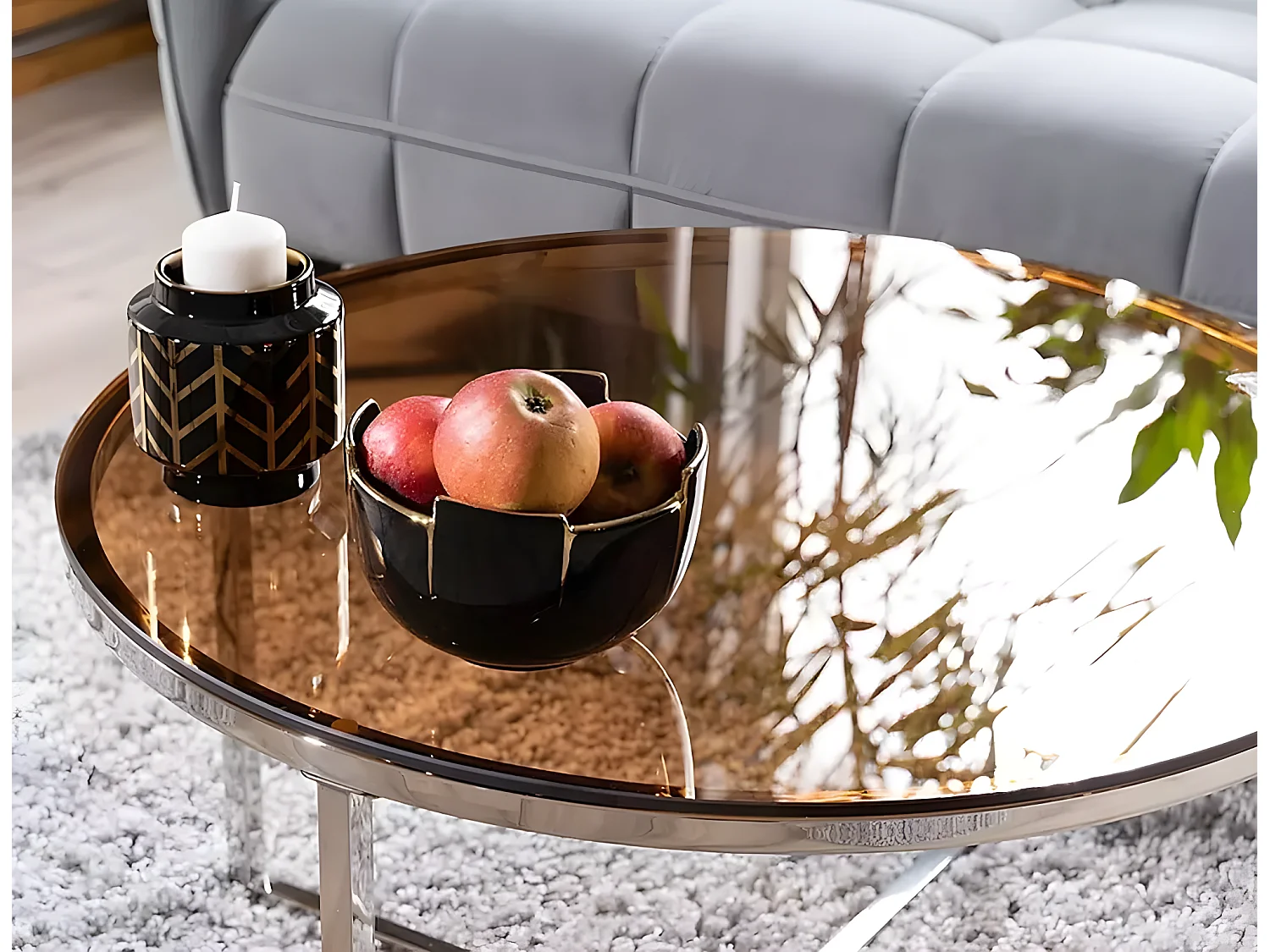 Table Basse Crystal/Verre/Marron&Argent