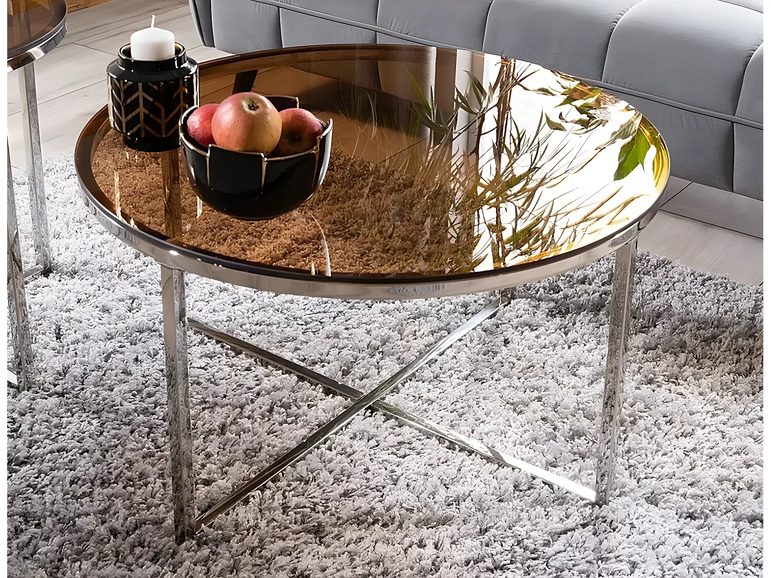 Table Basse Crystal/Verre/Marron&Argent