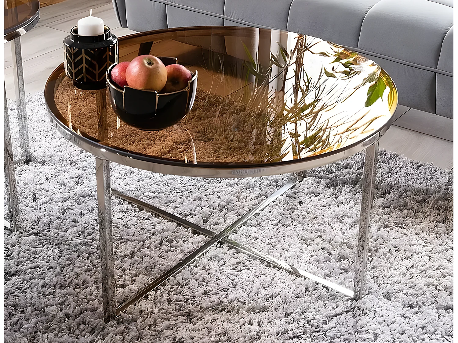 Couchtisch Escada/Glas/Braun&Silber