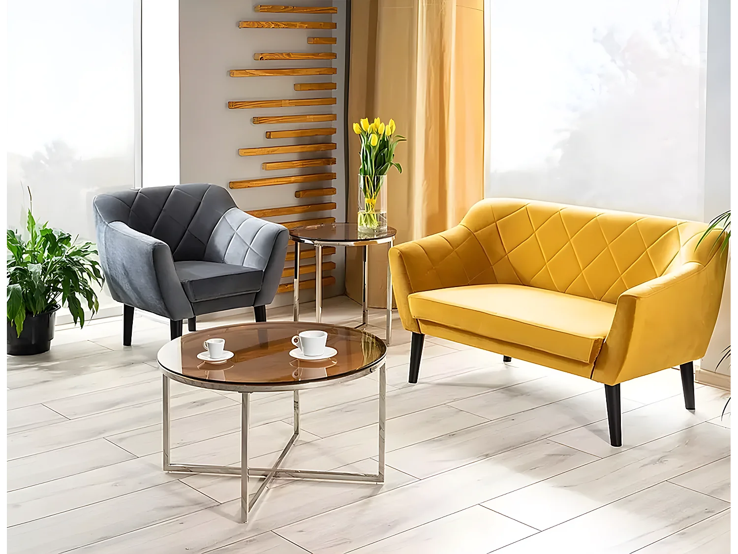 Couchtisch Escada/Glas/Braun&Silber