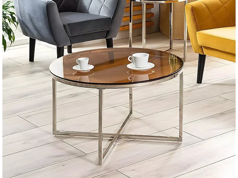 Tavolino da caffè Crystal/Bicchiere/Marrone&Argento