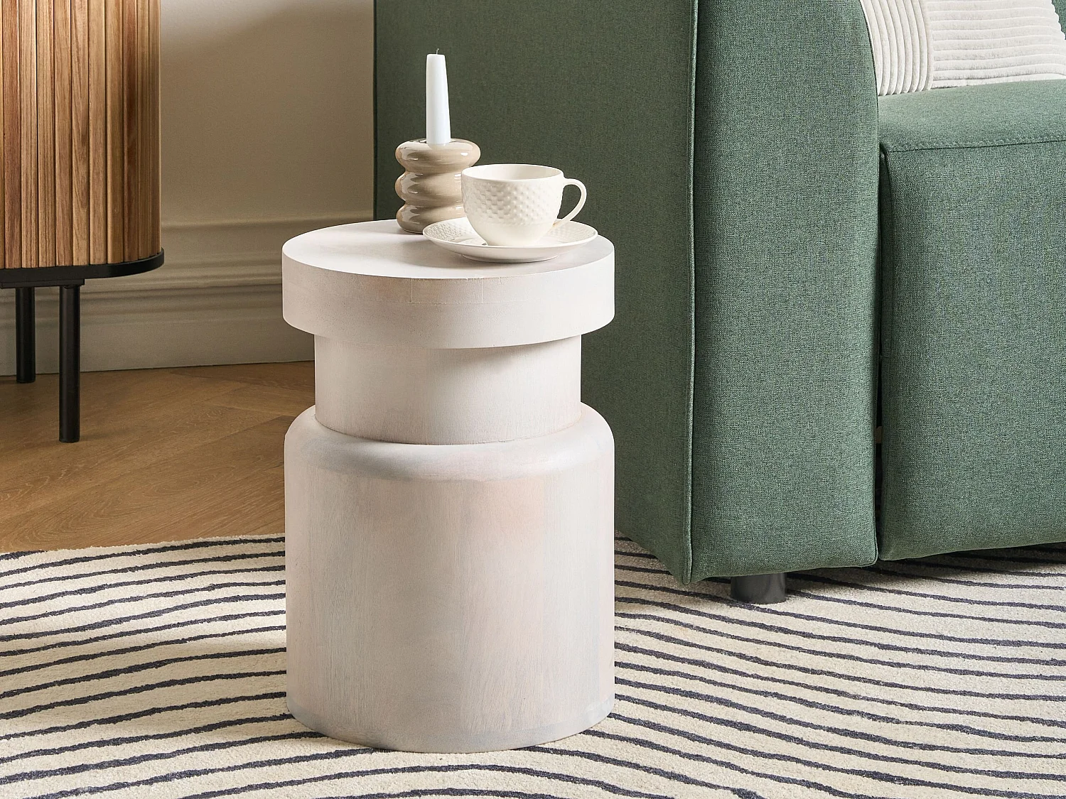 Table d'appoint en bois de manguier blanc cassé CARNABY