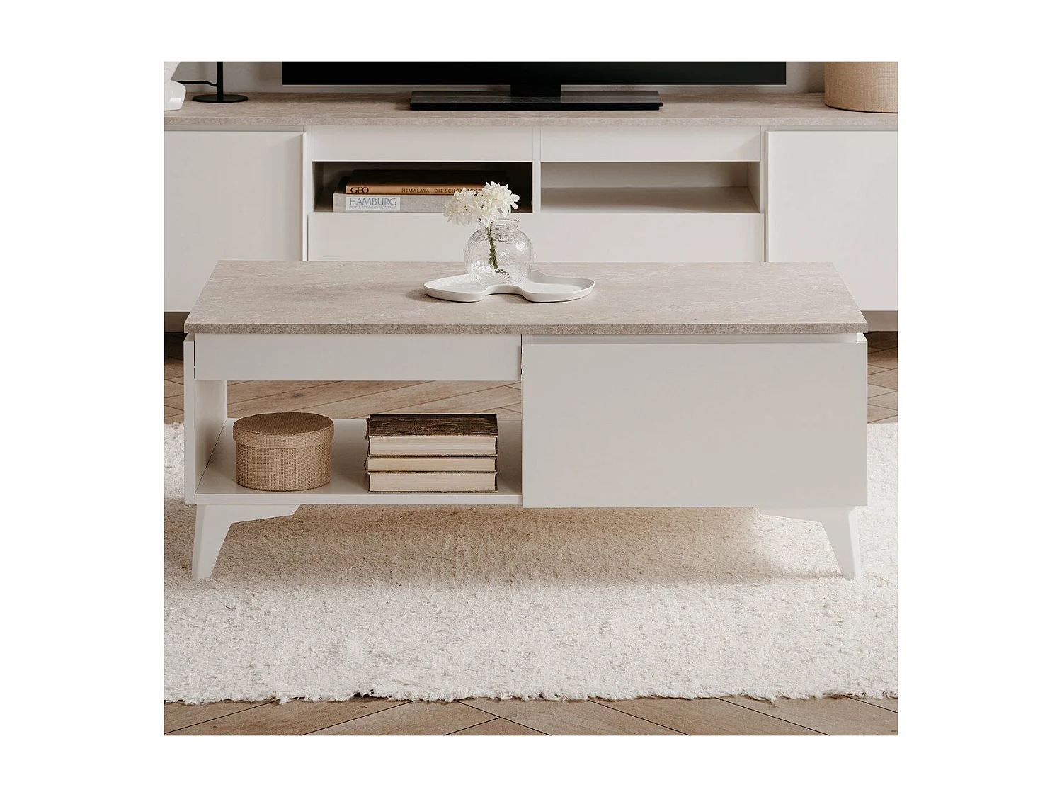 Table basse 1 tiroir 1 niche L100 cm - BERTRIX