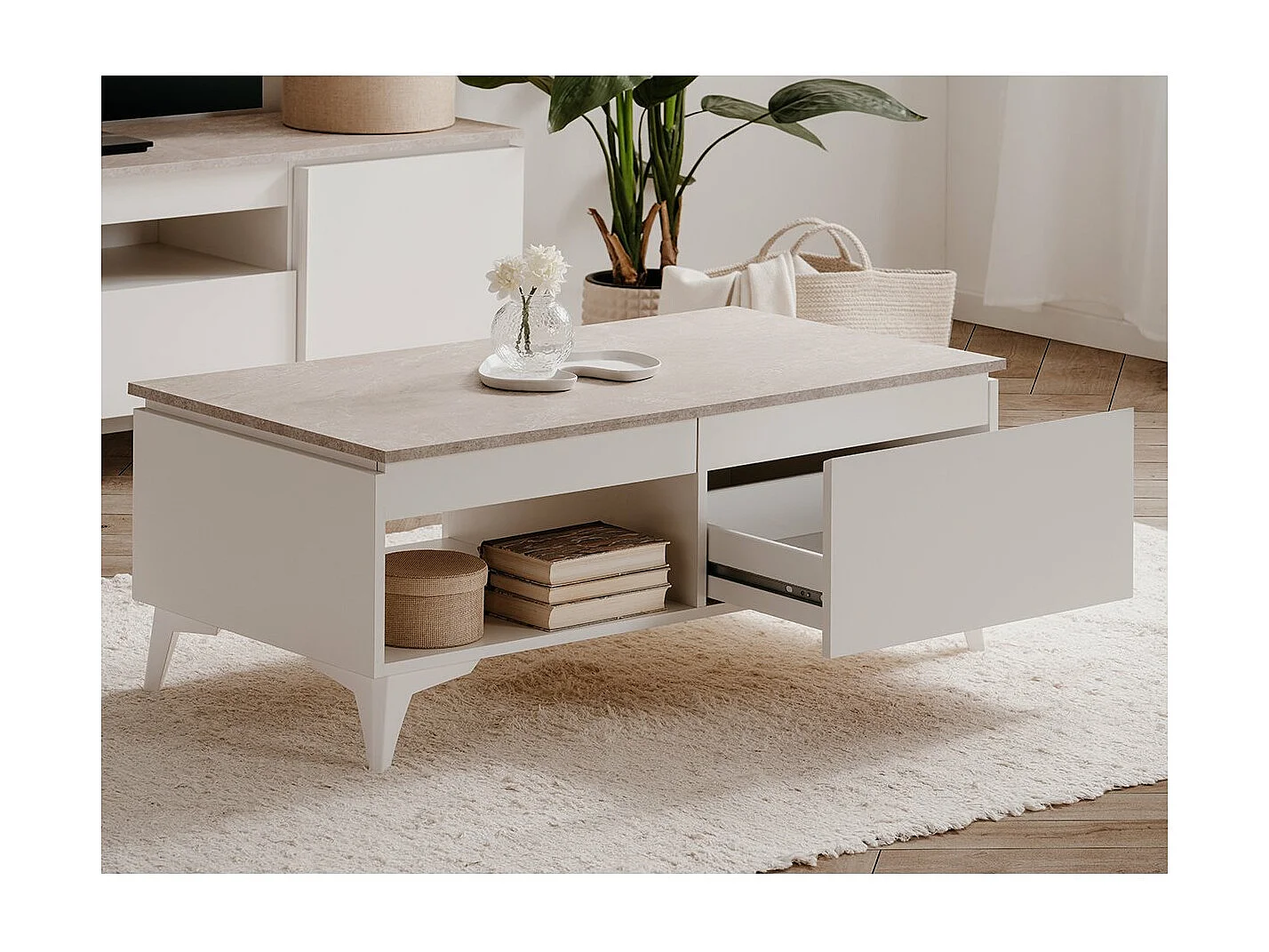 Table basse 1 tiroir 1 niche L100 cm - BERTRIX