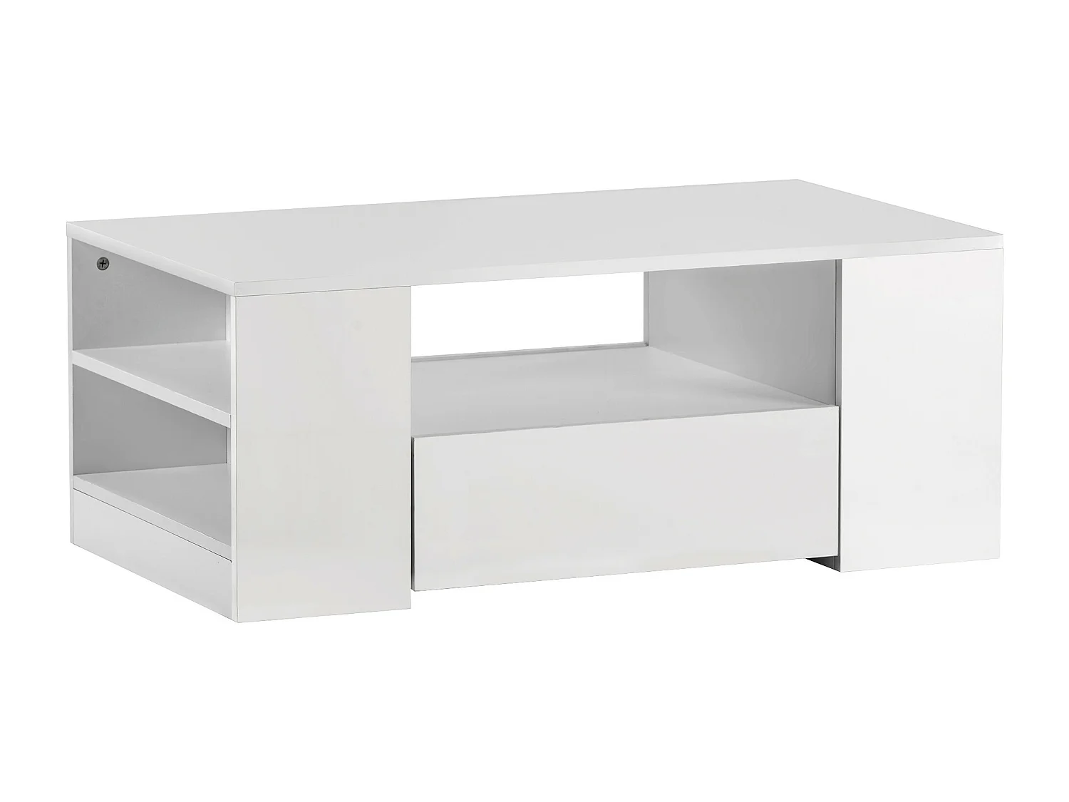 Table basse moderne meubles de salon haute brillance 2 tiroirs et 2 étagères 95 x 53 x 37 cm Duzoith