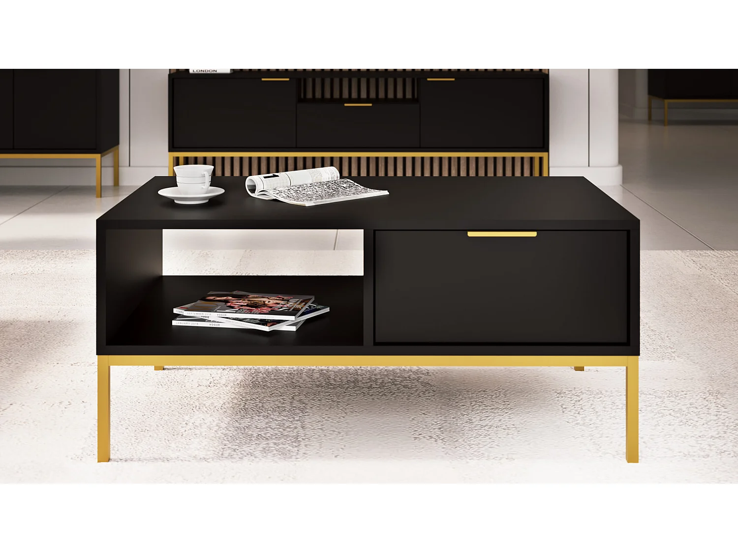 Moderne salontafel Kristina-Kleur Zwart-Breedte 100 cm