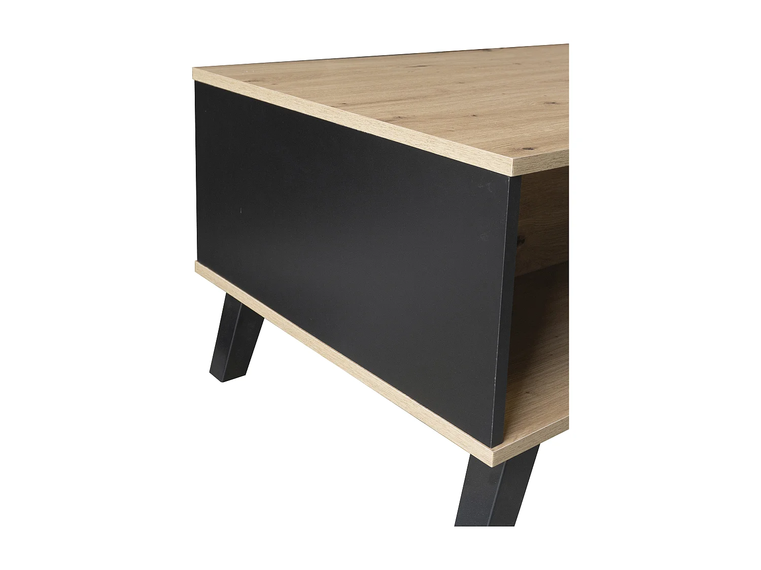 URBAN MEUBLE Table basse rectangulaire industriel effet bois et noir rangement 3 cotés 100x60x43cm