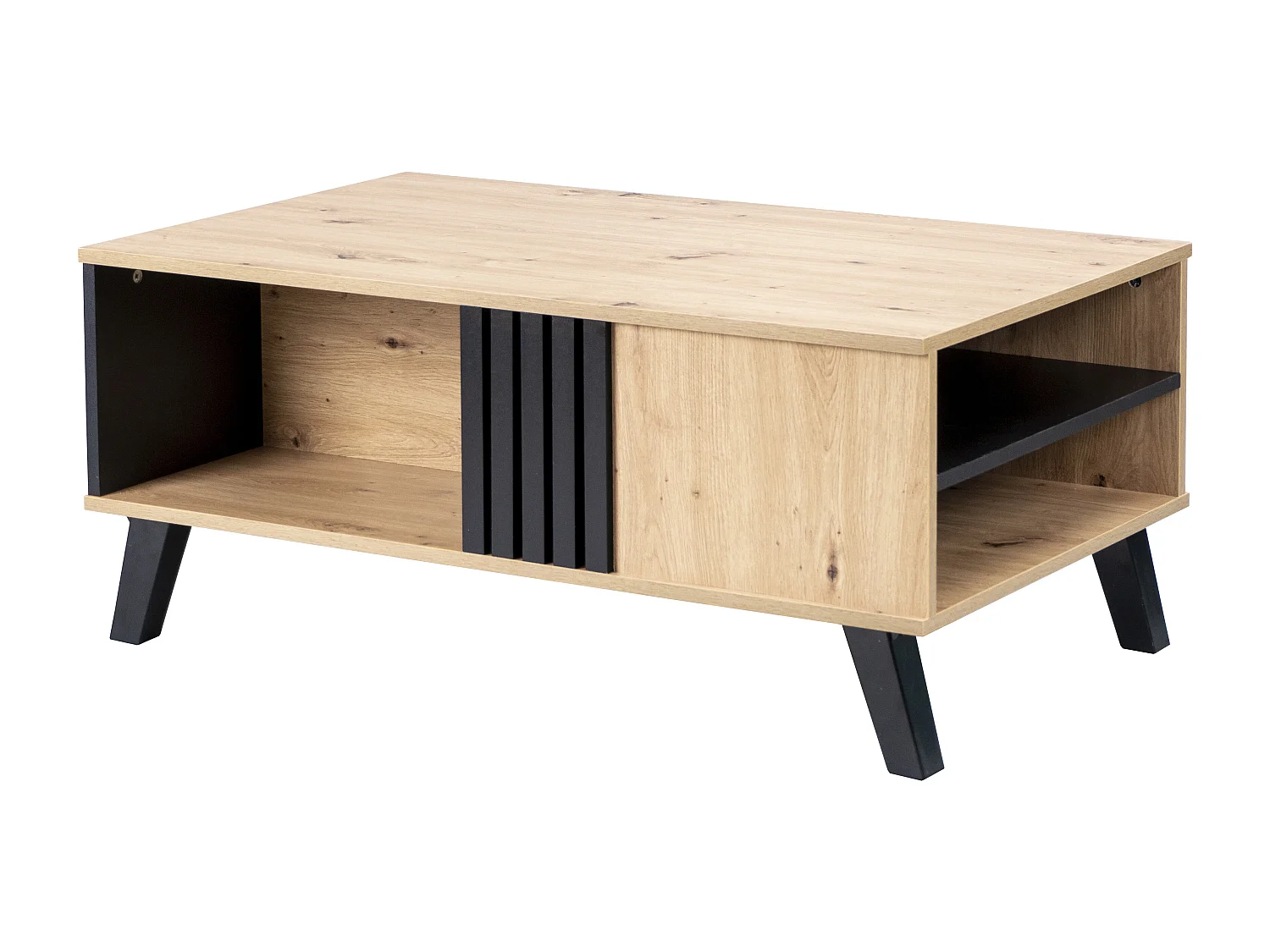 URBAN MEUBLE Table basse rectangulaire industriel effet bois et noir rangement 3 cotés 100x60x43cm