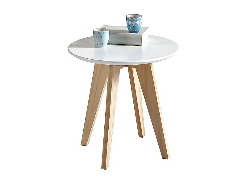 Tavolino "Rondo" bianco in pino massiccio e pannello di particelle di MDF da 18 mm