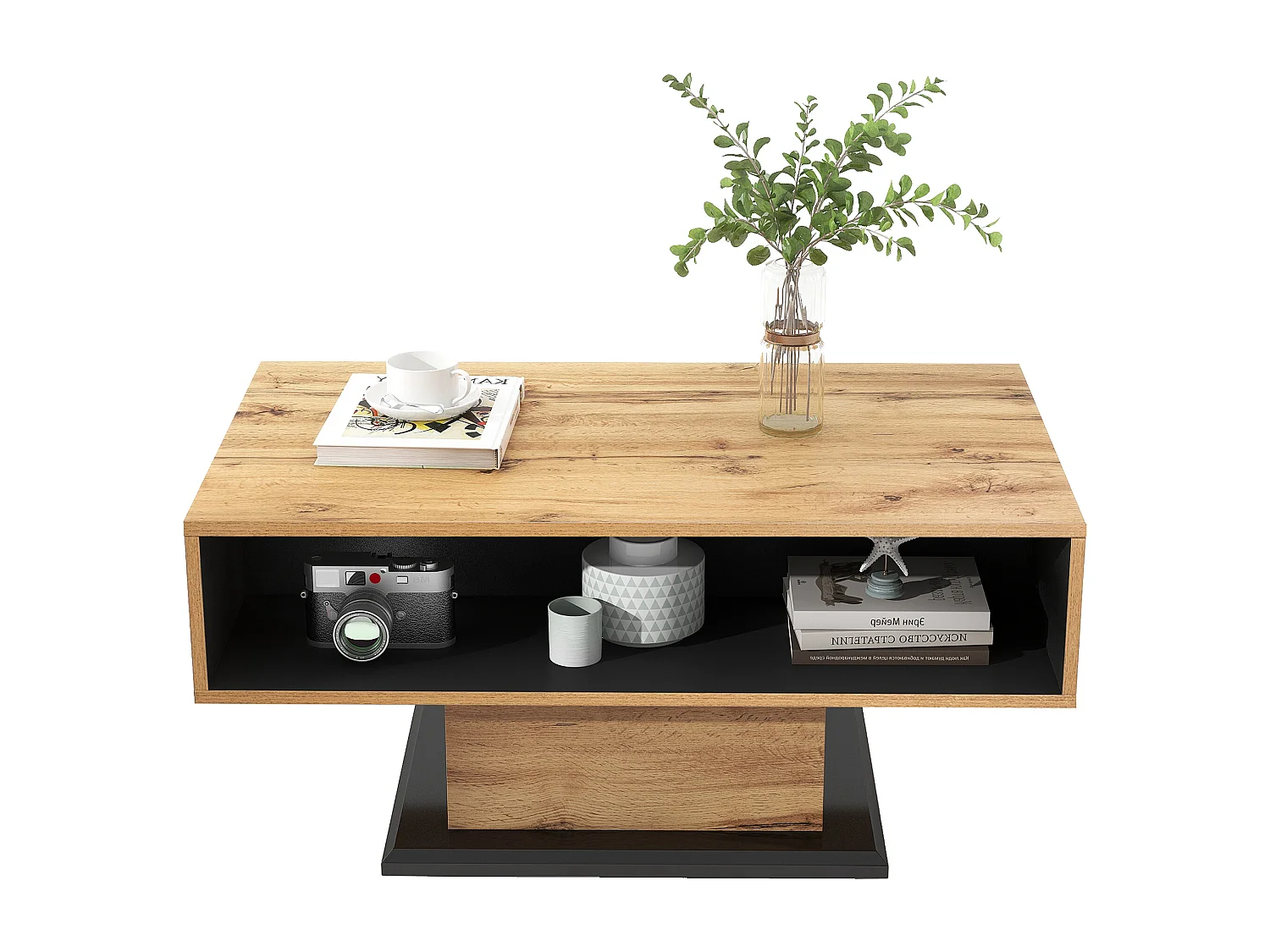 Table basse grain de bois avec rangement double face et tiroir 100x47x60 EINPHATH