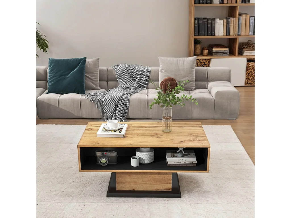 URBAN MEUBLE Table basse grain de bois avec rangement double face et tiroir 100x47x60 EINPHATH