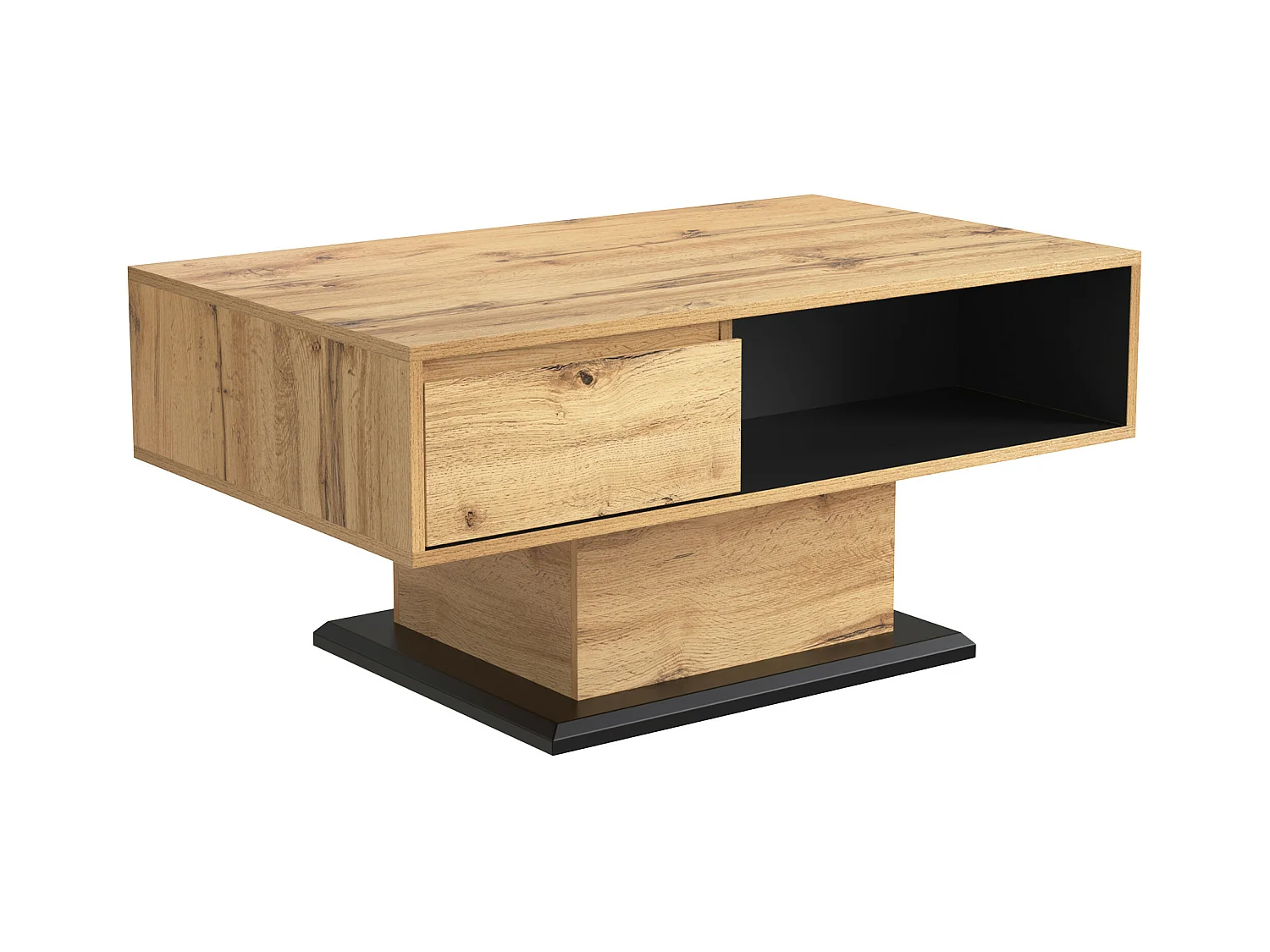 Table basse grain de bois avec rangement double face et tiroir 100x47x60 EINPHATH