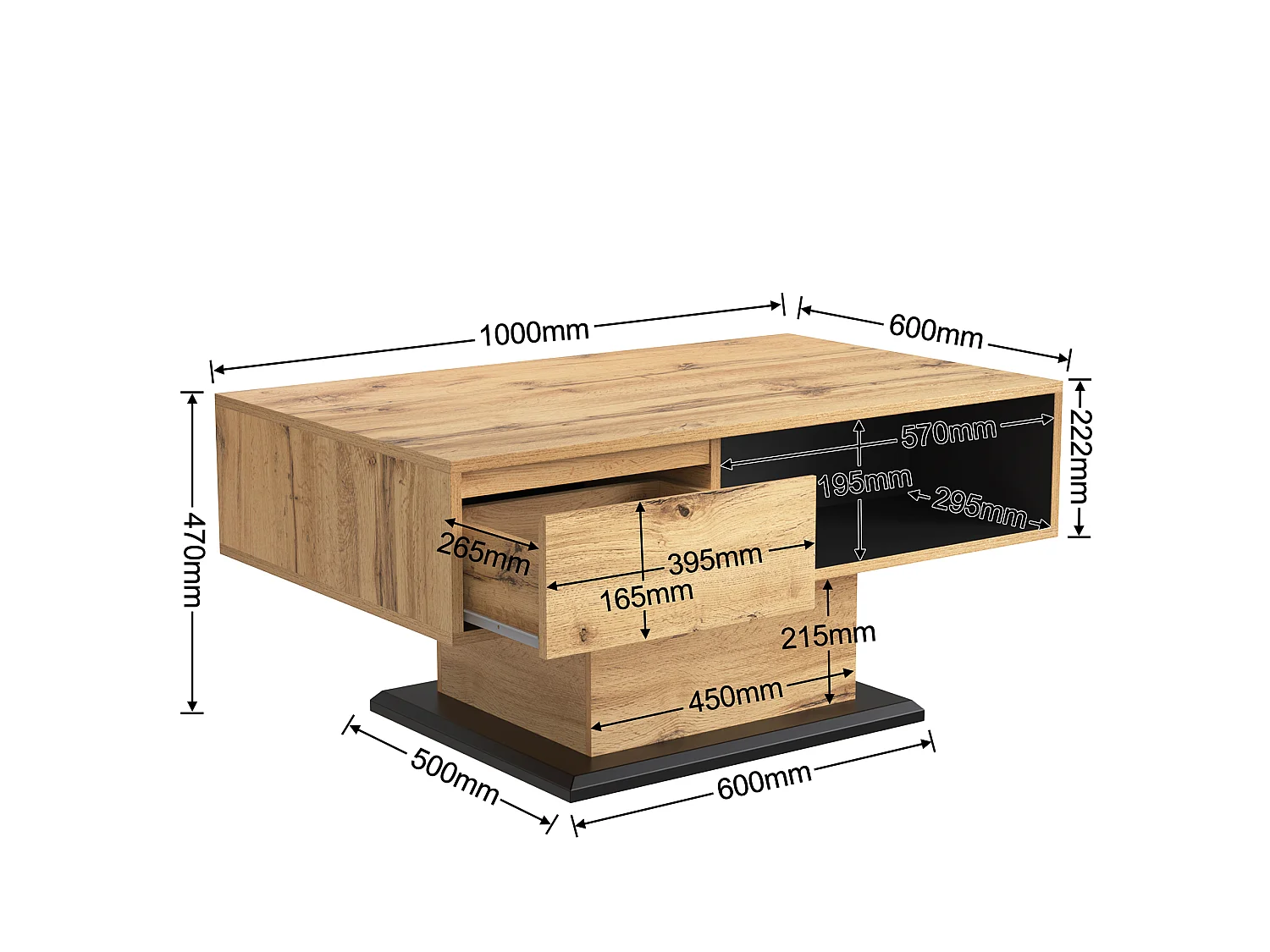URBAN MEUBLE Table basse grain de bois avec rangement double face et tiroir 100x47x60 EINPHATH
