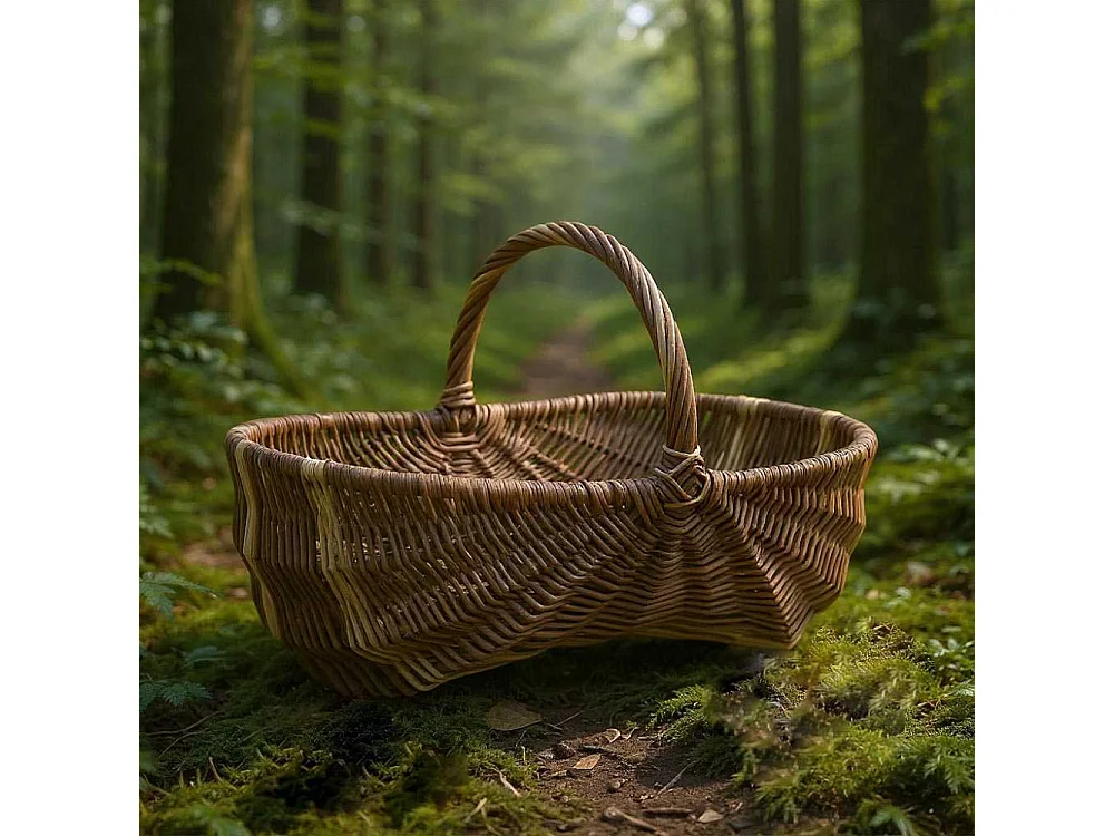 Panier bourguignon en osier brut et blanc 43 x 29 x 14-27 cm