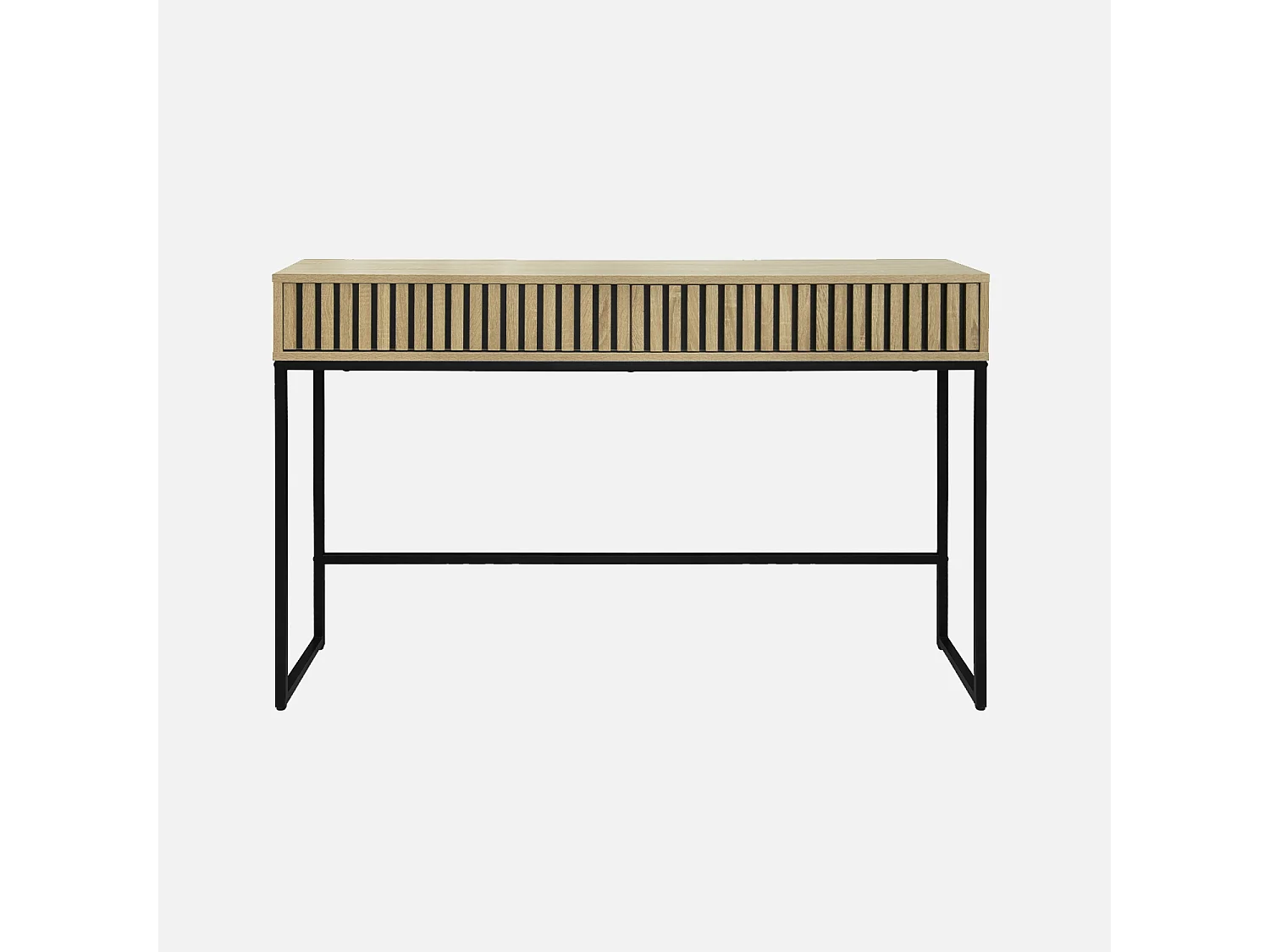 Consola contemporánea de madera estriada y metal con 2 cajones natural