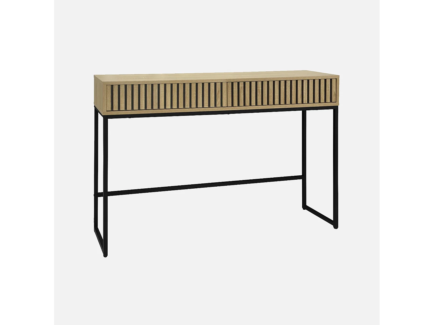 Consola contemporánea de madera estriada y metal con 2 cajones, 120cm