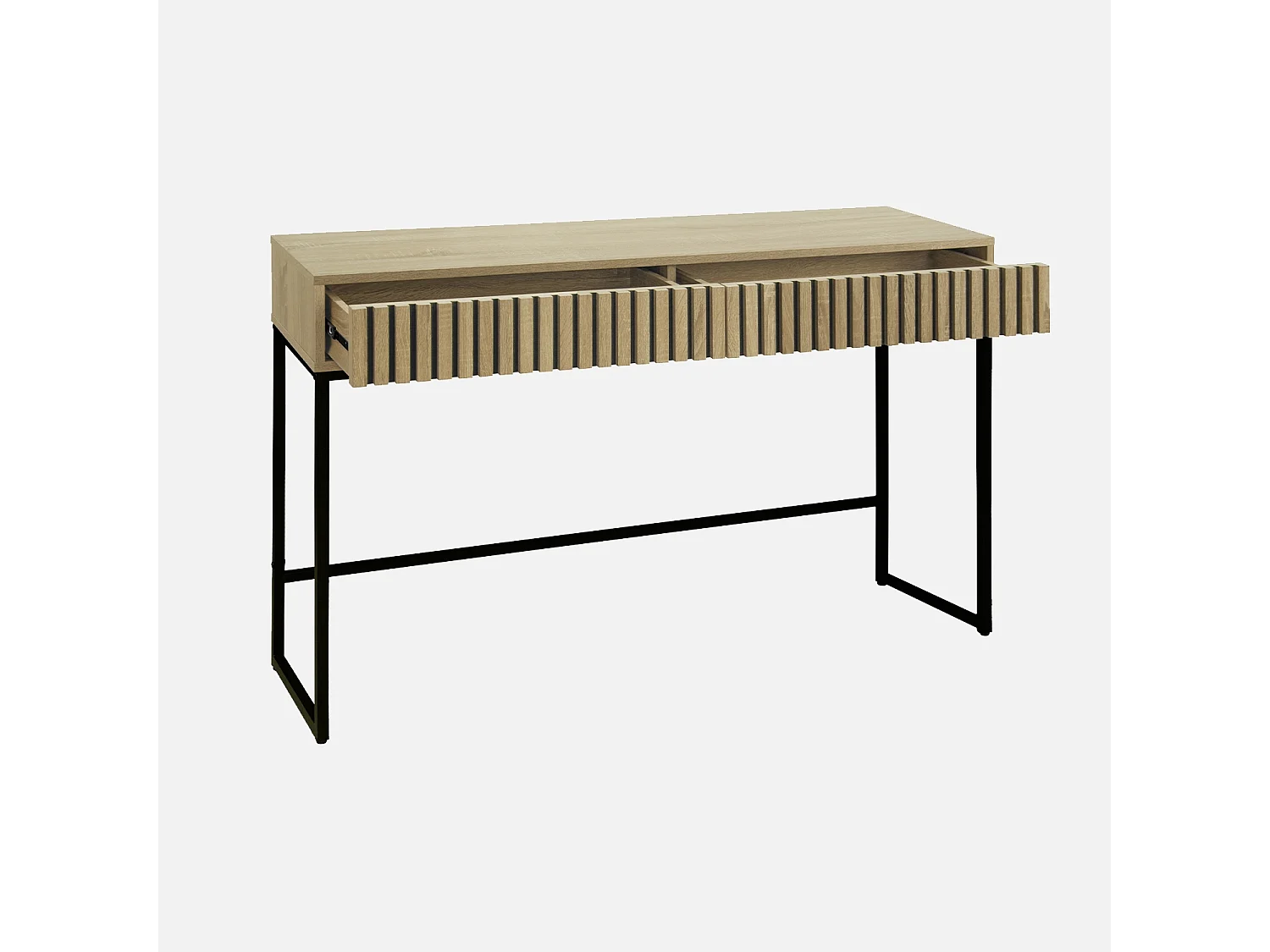 Consola contemporánea de madera estriada y metal con 2 cajones, 120cm,