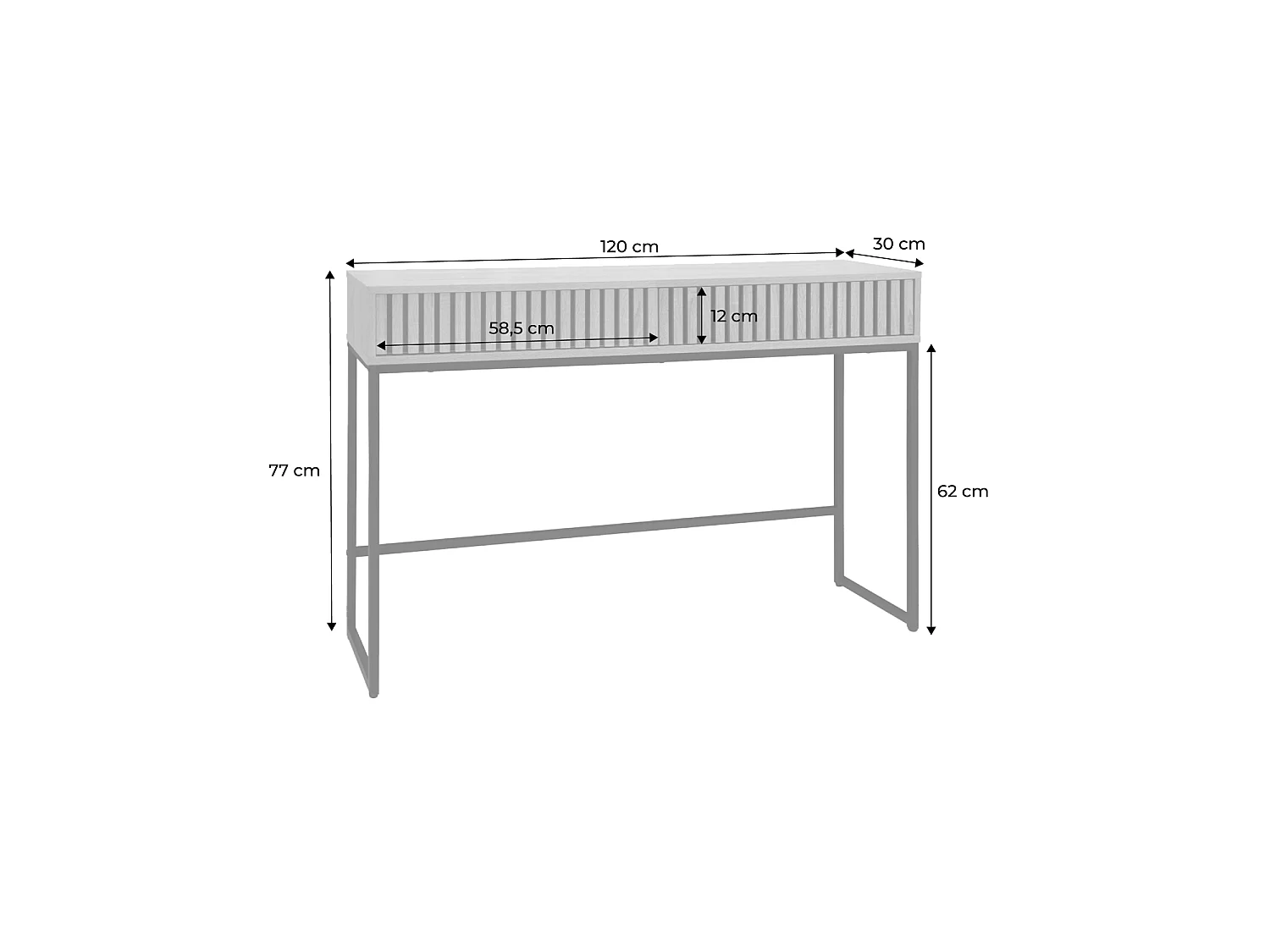 Consola contemporánea de madera estriada y metal con 2 cajones, 120cm,