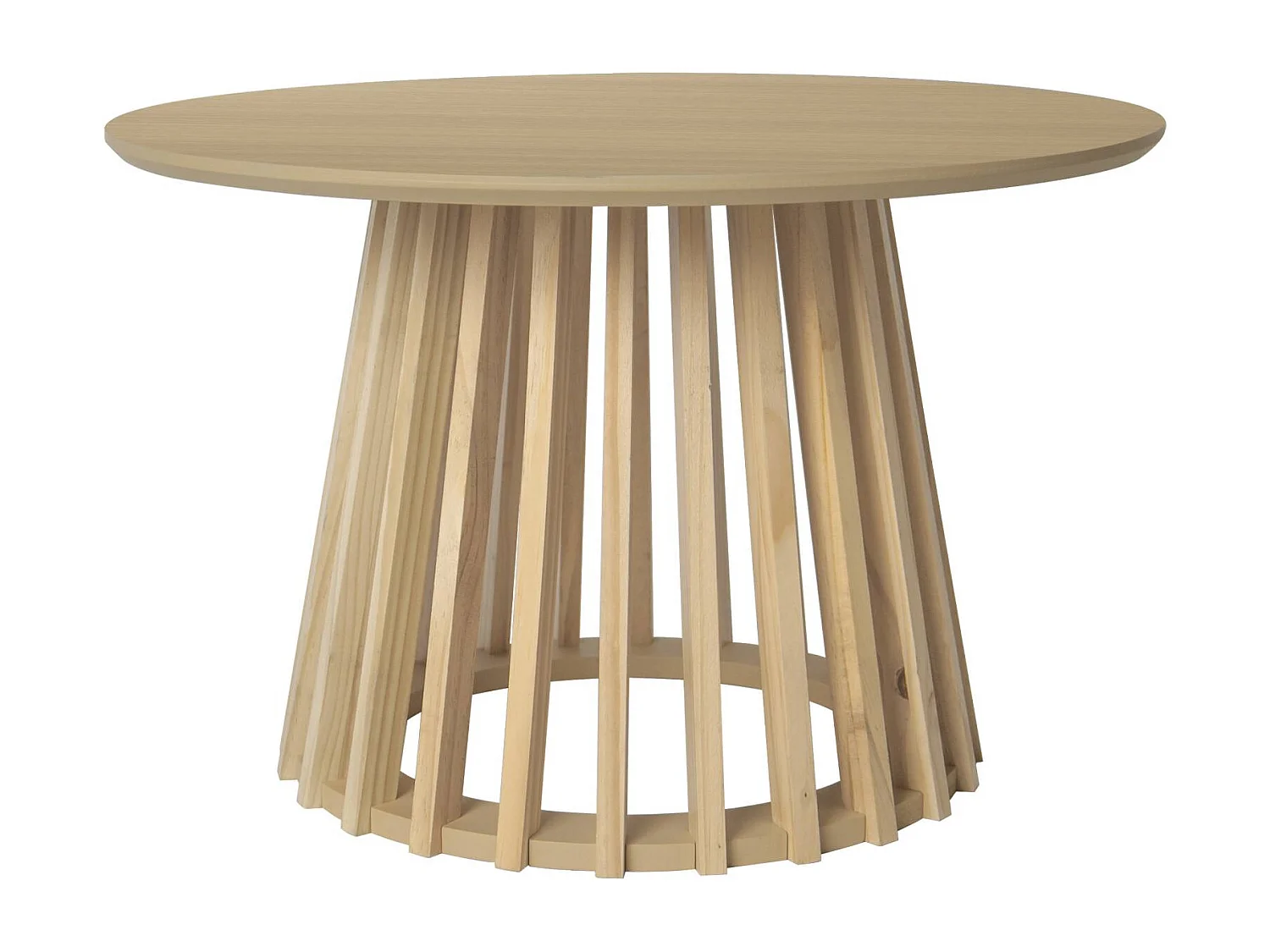 Set de 2 tables basses rondes plateau effet bois chêne et pieds en bois de sapin. Ø40cm et Ø60cm