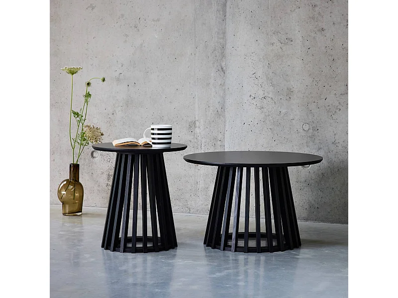 Mesa de centro redondas de efecto madera y abeto, set de 2 negro