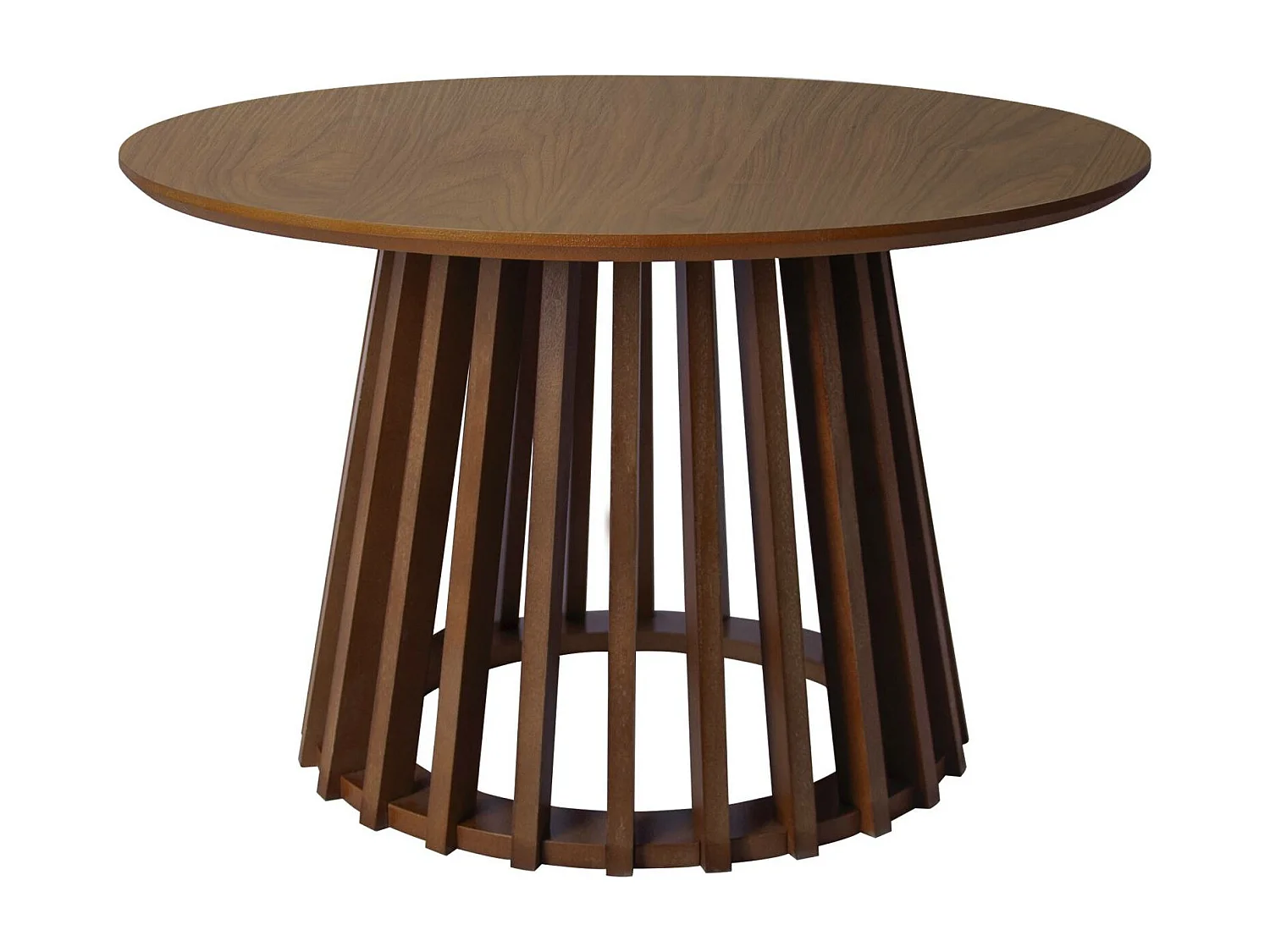 Set de 2 tables basses rondes plateau effet bois noyer et pieds en bois de sapin. Ø40cm et Ø60cm