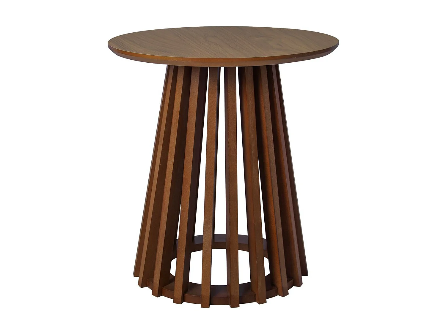 Set de 2 tables basses rondes plateau effet bois noyer et pieds en bois de sapin. Ø40cm et Ø60cm