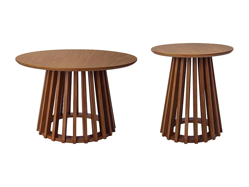 Mesa de centro redondas de efecto madera y abeto, set de 2 nogal