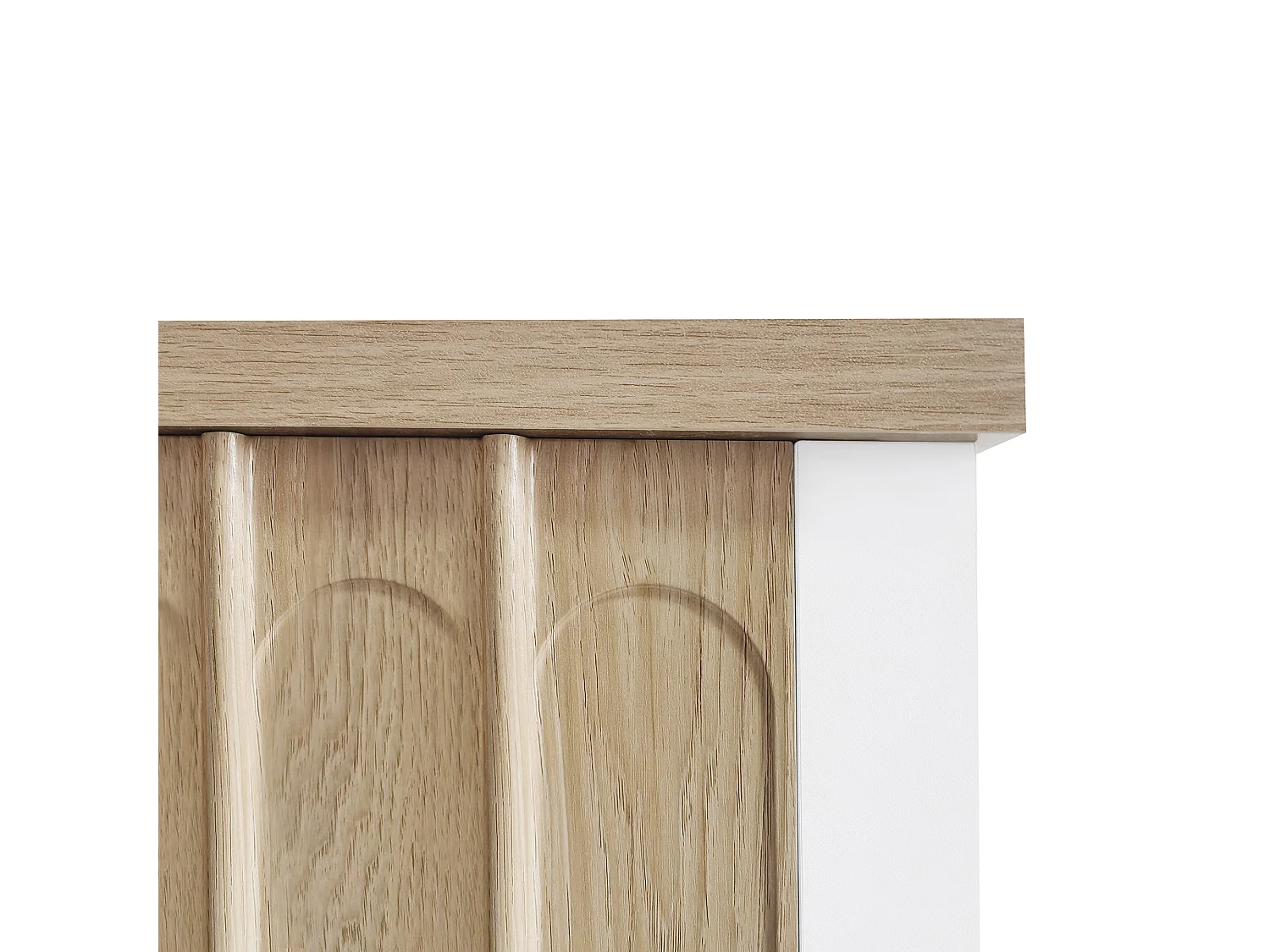 Buffet commode blanc et bois avec portes et tiroirs texture concave et convexe 120x40x80cm GHEVRUD