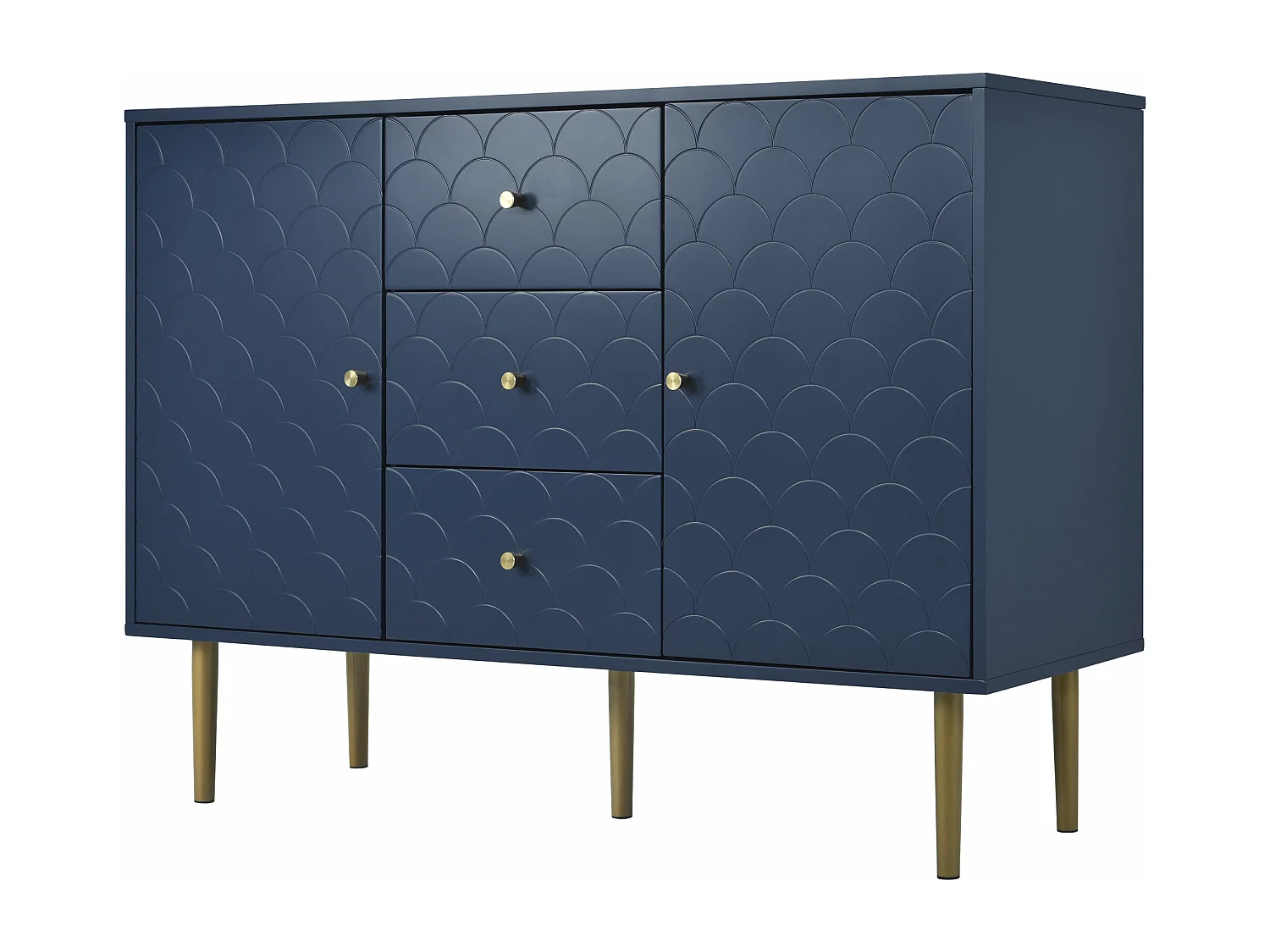 URBAN MEUBLE Commode buffet haut avec 2 portes 3 tiroirs bleu marine motif d'écailles H82/B120/T40