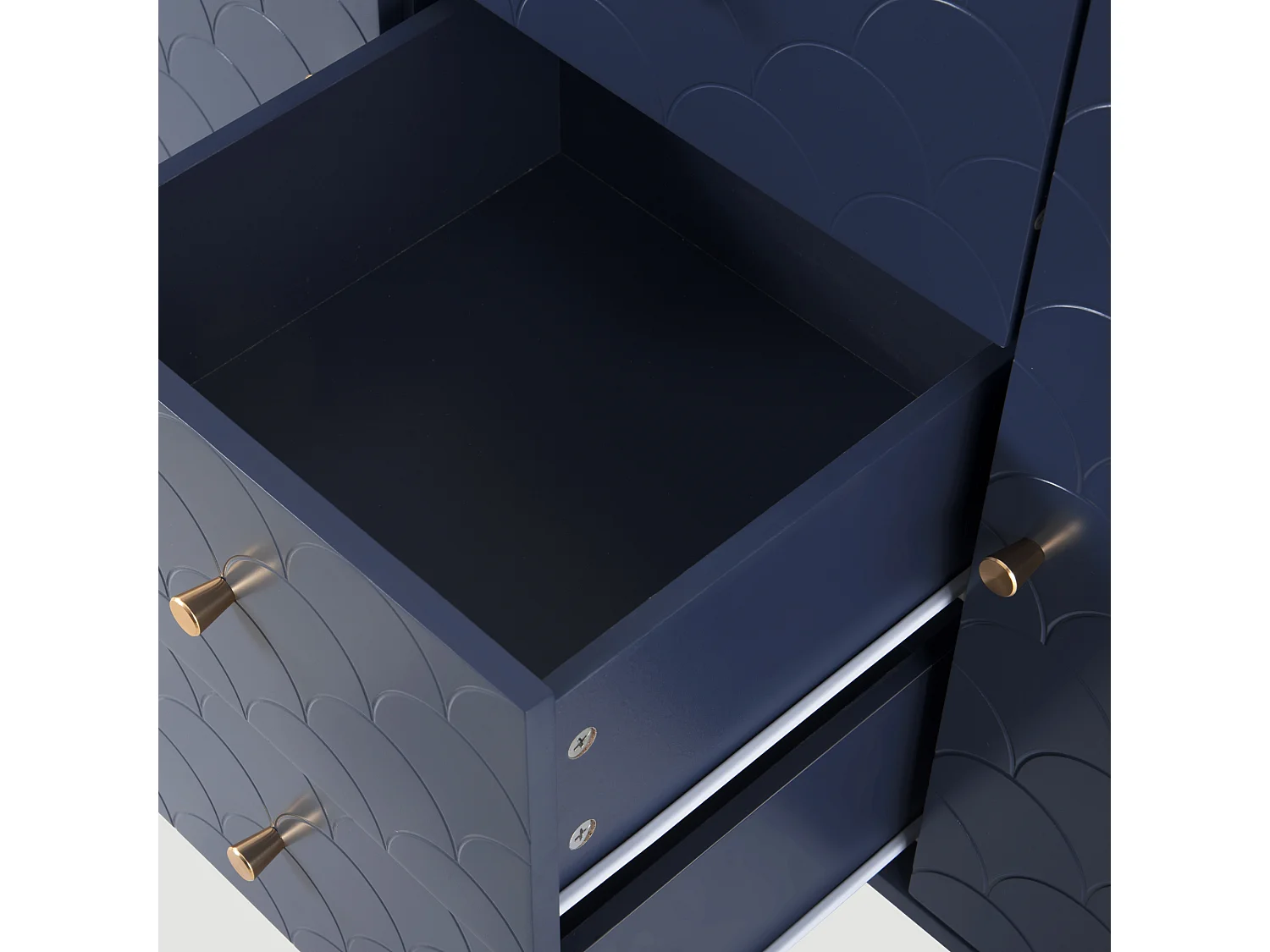URBAN MEUBLE Commode buffet haut avec 2 portes 3 tiroirs bleu marine motif d'écailles H82/B120/T40
