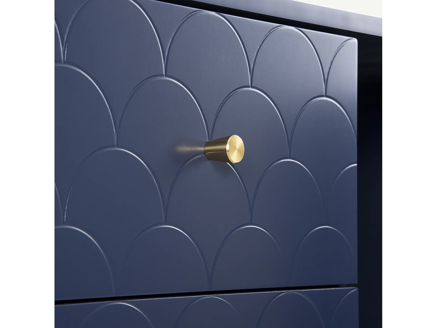 URBAN MEUBLE Commode buffet haut avec 2 portes 3 tiroirs bleu marine motif d'écailles H82/B120/T40