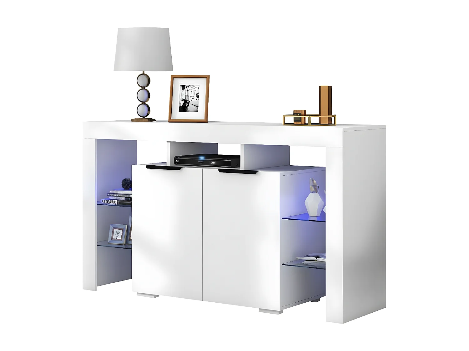 Buffet em laca brilhante com iluminação LED, armário de cozinha, móvel de arrumação