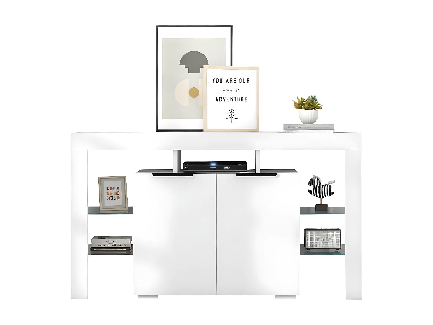 Buffet em laca brilhante com iluminação LED, armário de cozinha, móvel de arrumação