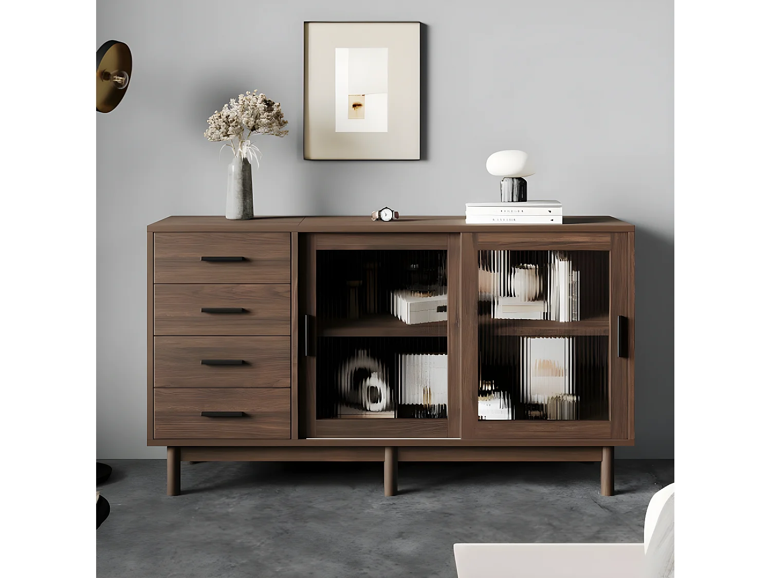 Buffet haut de gamme en panneau de particules de couleur noyer