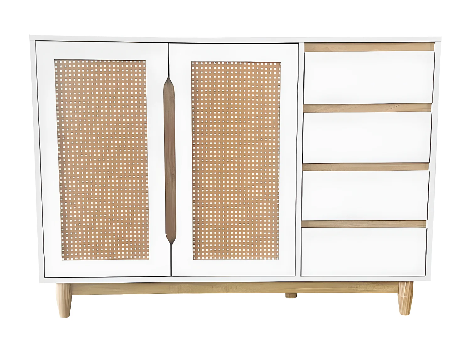 Buffetkast met imitatie rieten deuren, laden, verstelbare planken