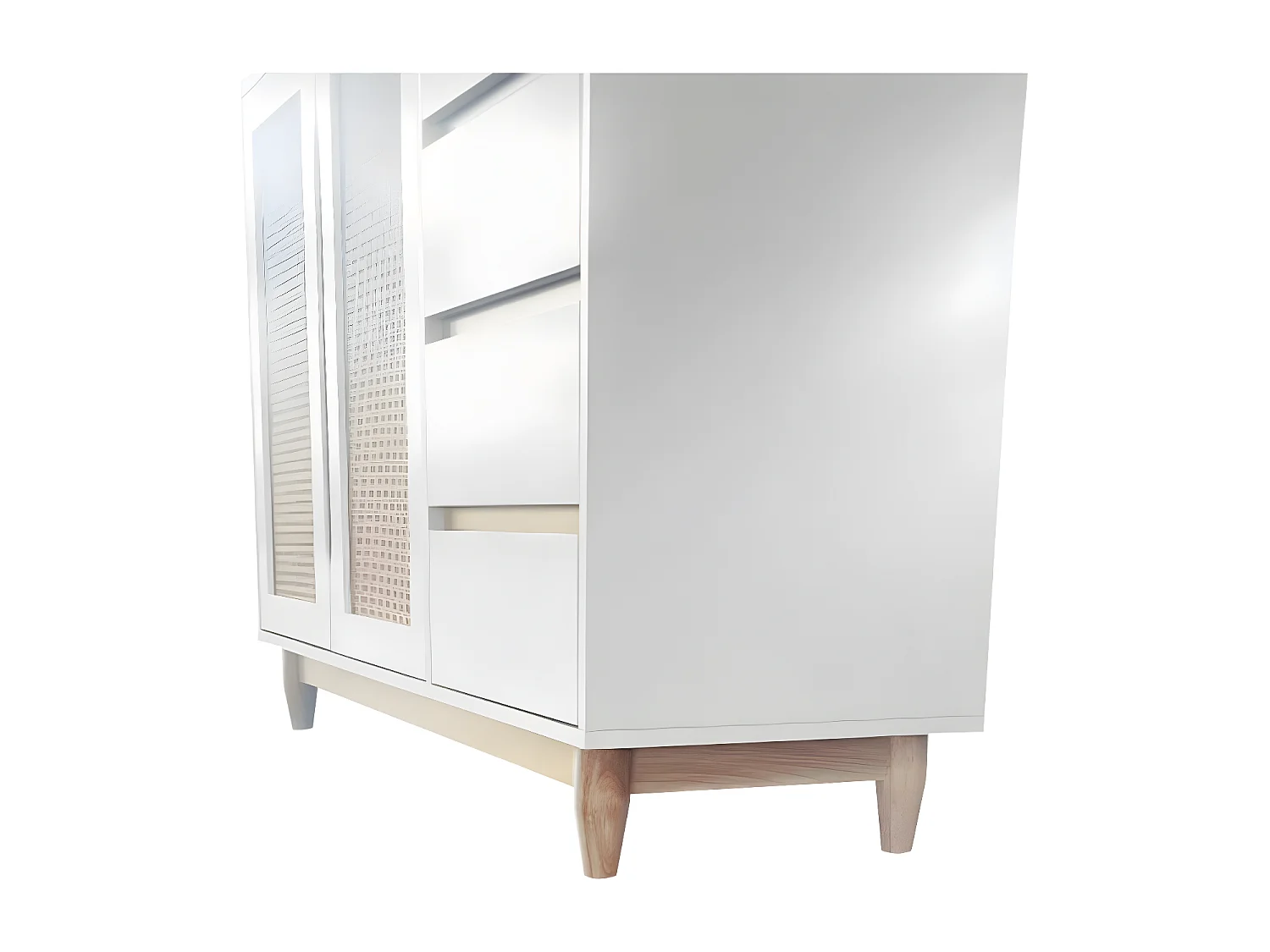 Buffetkast met imitatie rieten deuren, laden, verstelbare planken