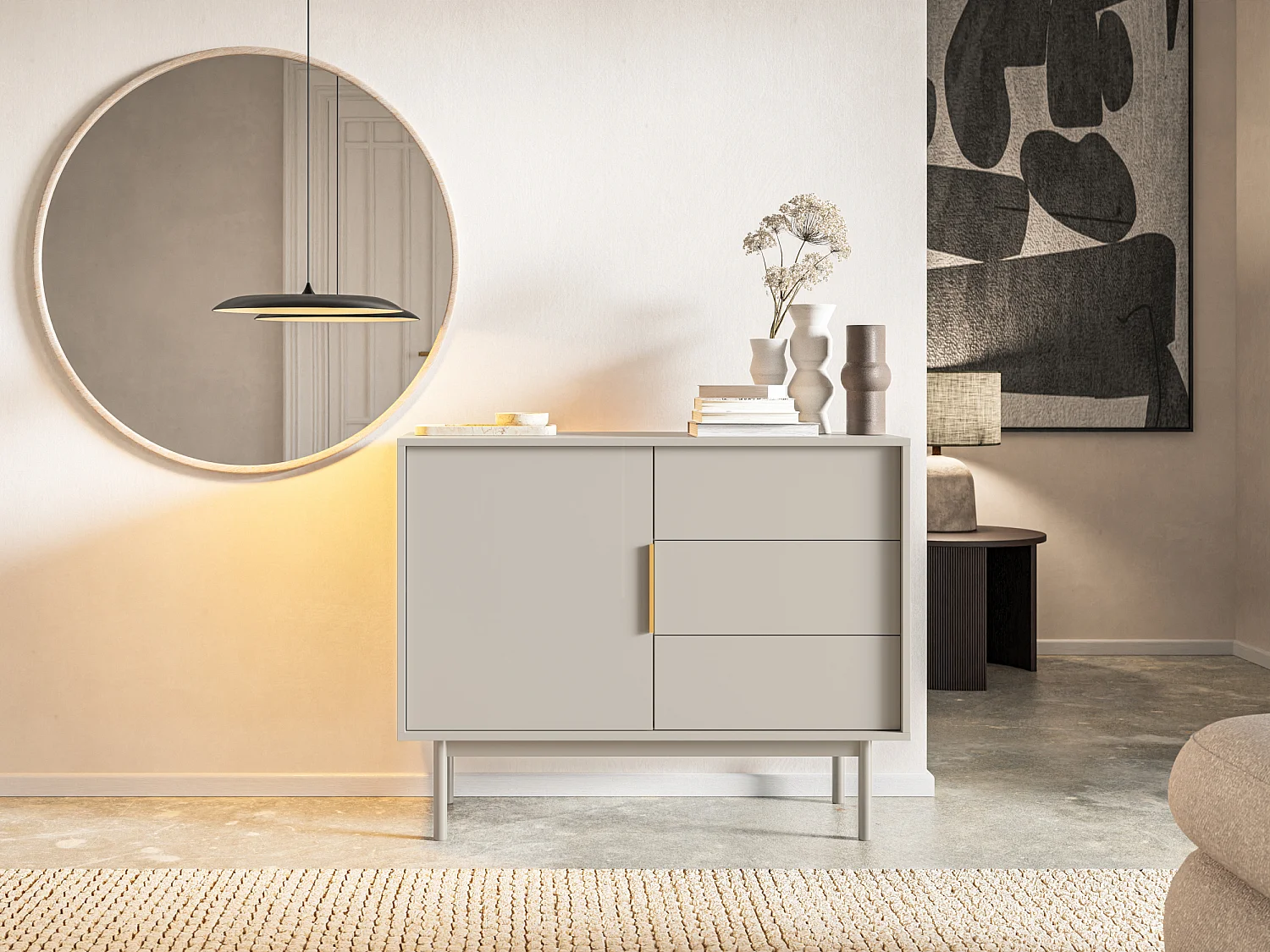 Buffet à une porte - 104 cm - avec trois tiroirs - taupe (gris-beige) - VIVIARO