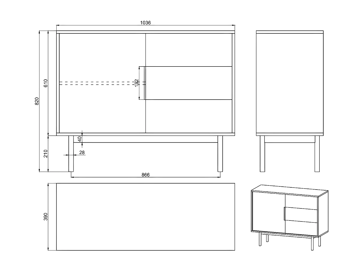 Buffet à une porte - 104 cm - avec trois tiroirs - taupe (gris-beige) - VIVIARO