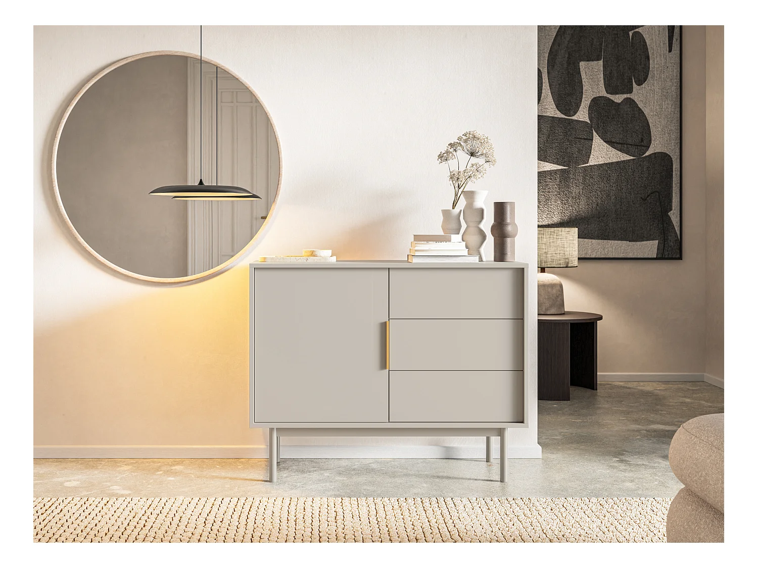 Buffet à une porte - 104 cm - avec trois tiroirs - taupe (gris-beige) - VIVIARO