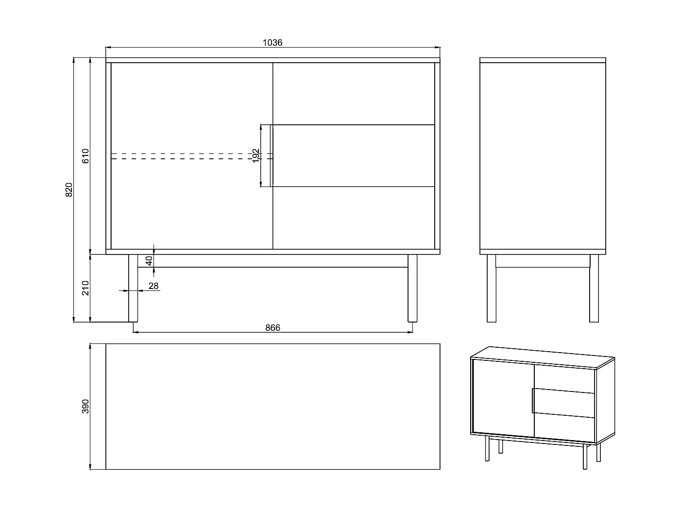 Buffet à une porte - 104 cm - avec trois tiroirs - taupe (gris-beige) - VIVIARO